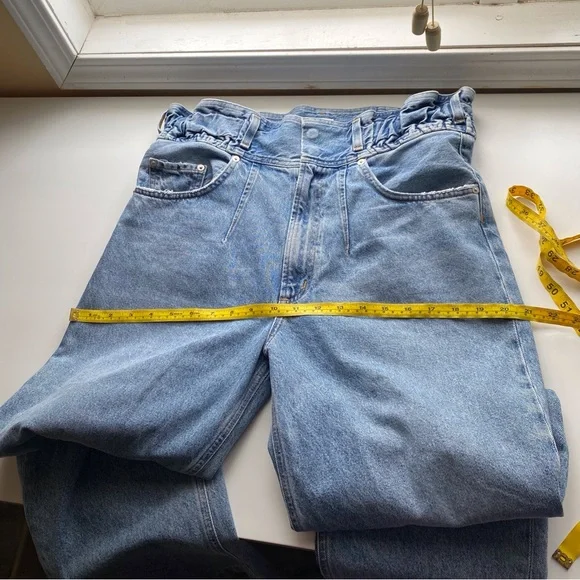 AGOLDE Riya Elasticated Peg Jeans Woman 28 Blue 80s Pleated High Rise NO BELT - Picture 14 of 16